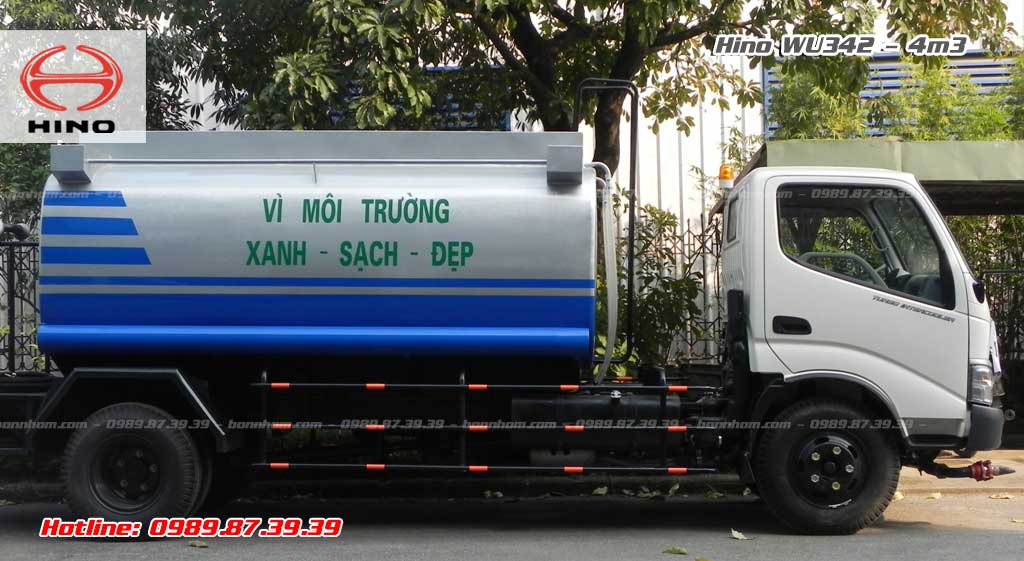 Xe bồn xitec chở nước tưới cây rửa đường 4m3 khối Hino Dutro WU342