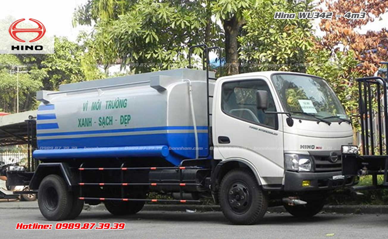 Xe bồn xitec chở nước tưới cây rửa đường 4m3 khối Hino Dutro WU342