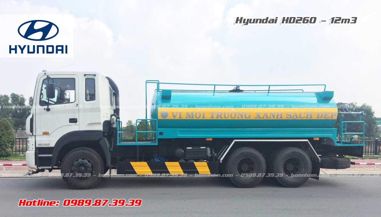 Xe bồn xitec chở nước rửa đường tưới cây 12m3 khối Hyundai HD260
