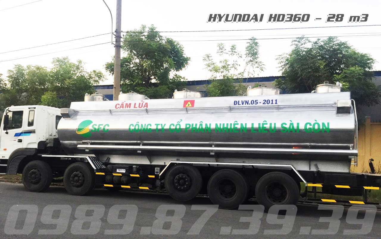 Xe bồn xitec chở xăng dầu 28 m3 khối Hyundai 5 chân HD360